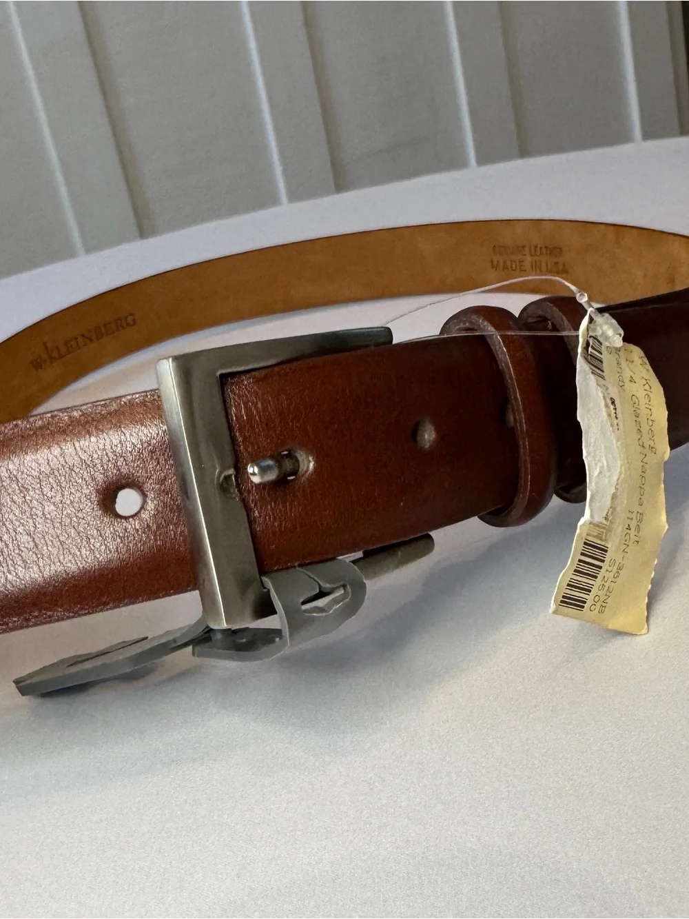 NWT Vintage W. Kleinberg Brandy Brown Glazed Nappa Leather Wide Belt 40 Silver